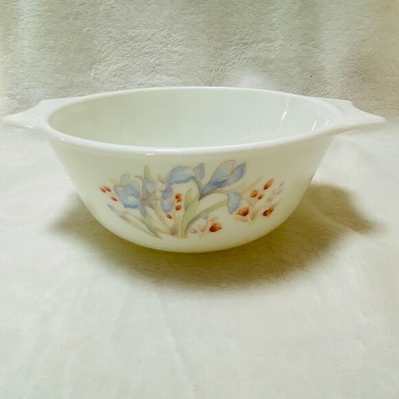 English Pyrex Blue Iris Floral Casserole Dishes 1 Qt & 1.5Qt NO LIDS - Picture 5 of 12